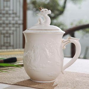 Kupalar Jingdezhen Filtre Çay Kupa Vintage Desen Seramik Porselen Çiçek Süt Kupası Kapak Kiti İçecek Yazılar Yaratıcı Handgrip Çay Fincanı