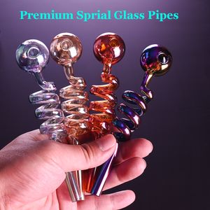 Iridescent glass sprial oil burner pipe smoking accessories colorful 4.4 inch transparent big tube nail tips bong