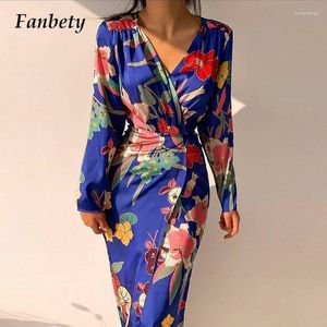 Abiti casual 2023 Spring Commute Lady Print Shirt Dress Elegante Slim manica lunga Maxi Party Women Abiti floreali sexy