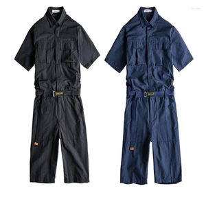 Herren Jeans Männer Cargo Overalls Punk Stil Hip-Hop Taschen Hosen Lose Solide Kurzarm Strampler Shorts Overall Streetwear