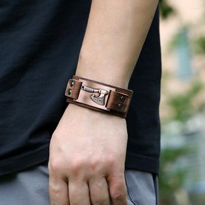 Strand Charms Metal Axe Crafts Connector Leather Bracelet For Men Viking Jewelry Wrap Wristband Bangle Women Fashion