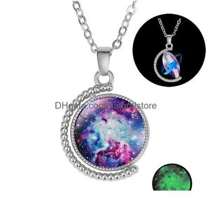 Collane con ciondolo Glow In The Dark Neba Galaxy For Wome Men Rotable Double Sided Universe Planet Catene di vetro Gioielli di moda Drop D Dhynr