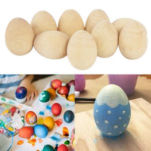 Party Decoration 5pcs Easter Wooden Eggs Child Hand Painted DIY Doodle Natural Unfinished Wood Blank Kids Toy Gift Home Y2302