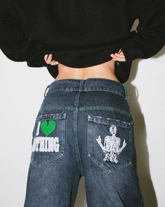 Jeans masculinos Harajuku Hip Hop Loose Fashion Streetwear Y2K Devil Print Pants Homens e mulheres Baggy High Chaist Trouser 230223
