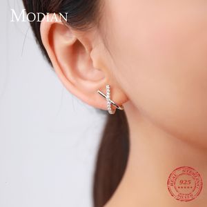 Stud Modian Design X Shape Fashion Earring 925 Sterling Silver Luxury glittrande örhängen för kvinnliga flickor smycken Arete 230223