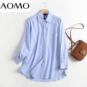 Kadınlar bluz gömlekleri Aomo Sonbahar Kadınlar Yüksek Kalite% 95 Pamuk Gömlek Bluz Uzun Kollu Şık Kadın Ofis Leydi Üstleri 6D103A 230223