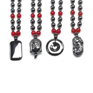 Red agate Natural Stone No Magnetic Black Gallstone Terahertz Energy Health Buddha Necklace 2Pcs/Lot