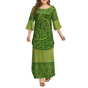 Casual klänningar Två stycken Trumpet Sleeve Puletasi Dress kjolar Set Hawaii Polynesian Tribal Design Sustainable 8xl OEM Big People 230223