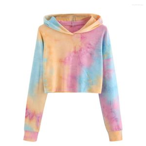 Kadın Hoodies gradyan kravat boyası kısa harajuku Kore moda mahsulü Teens için sweatshirtler sonbahar Kawaii bluz kazak tunik