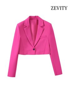 Garnitury damskie Blazers Zevity Fashion Front Button Cropped Blazer Coat Vintage Kołnierz z długim rękawem żeńska odzież wierzchnia elegancka veste femme 230223