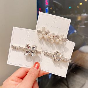 Shimmer Rhinestone Ribbon Metal Hairpin Three Flowers Grab Hair Claw Girls Hair Clip Shark Headdress Hair Accessories 1706