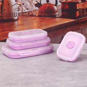 Servis uppsättningar 4st Collapsible Silicone Container Portable Bento Lunch Box Microware Home Kitchen Outdoor Storage Containers