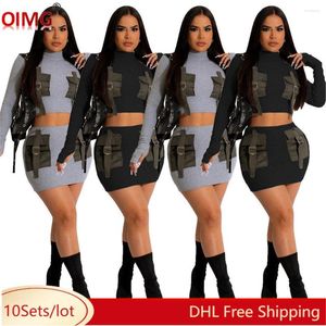 Arbeitskleider 10 Sets Großhandel Frühlingskleid-Sets Damen Langarm Pullover Hemd Figurbetonter Rock Zweiteilige Freizeit-Outfits Großartikel 9275