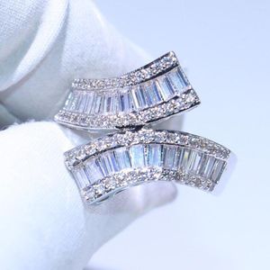 Cluster Rings Drop Arrival Luxury Jewelry 925 Sterling Silver Cross Ring Princess Cut 5A Zirconia Eternity Wedding Band Gift