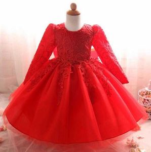 Flickas klänningar vintage baby flicka klänning söt småbarn spets tulle dopande klänning spädbarn prinsessan dop klänning 1 år födelsedag bebe vestido