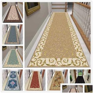 Carpets Floral Print Balcony Corridor For Living Room Doorway Kitchen Rug Flannel Nonslip Home Bedroom Carpet Floor Area 220110 Drop Dh5Hq