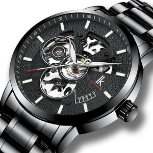 Wristwatches IK Colouring Men Watches Luxury Automatic Mechanical Fashion Skeleton Design Luminous Hands Stainless Steel Wristwatch