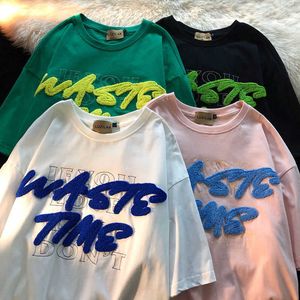 女性のTシャツ夏夏の高品質の群れ文字グラフィックTシャツ男性女性ヒップホップストリートウェア特大のトップスルース半袖TシャツL230223