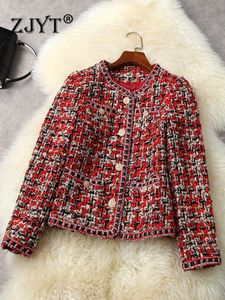 Womens Jackets ZJYT Autumn Winter Runway Fashion Plaid Tweed Woolen Coats Women Long Sleeve Single Breasted Vintage Outerwear Office 230222