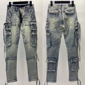 Mens Designer Slim Straight Leg Jeans Denim Pocket Design Pants Blue Black Torn Tattered Knee Ripped for Man Skinny Straight Work Pant S