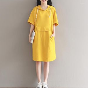 Party Dresses 2023 Spring Summer Art Institute Wind Loose Hooded Big Pocket Dress Women Fashion Plus Size Casual Student LY875