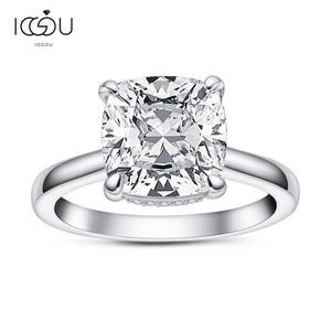 リングIogou Fashion 50 CT Cushion Cut Solitaire Ring 925 Sterling Silver Engagement Sona Stone Wedding Silmured Diamond Rings R230223