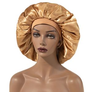 Düz renkli saten büyük gece şapkası kadın için kız bayan elastik uyku kapakları Bonnet saç bakımı moda aksesuarları