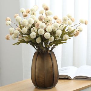 Ramo di fiori artificiali con sfera di tarassaco in seta a 5 teste con foglie verdi Decorazione di nozze di famiglia fai-da-te Regalo di San Valentino