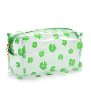 Bolsas de cosméticos q estilo coreano portátil de alta capacidade para fêmea transparente PVC Daisy Print Impressa Impermeo Travel Hankente Saco