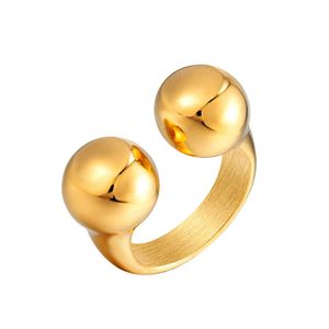 Band Rings New Design 18 K Stainless Steel Heavy Geometric Bead Ring Fashion Gold Metal Finger Rings For Women Statement Jewelry Party Gift G230213