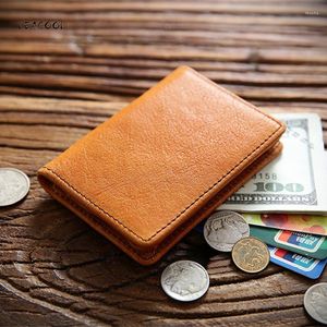 Kortinnehavare Leacool äkta lädermän innehavare Cowhide fodral för bankkort Casual Slim Wallet Coin Purse