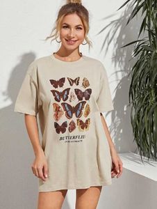 女性用Tシャツ1PCSバタフライティーキュートティースマイナル春と夏のルーズアメリカンレトロミルクティーショートスリーブTシャツトップL230223