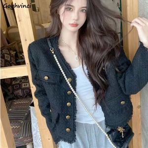 Womens Jackets Cropped Tassel Women Autumn Coats for Ladies Vintage Vneck Tender Long Sleeve Allmatch Design Mujer Chaqueta Clothing 230223