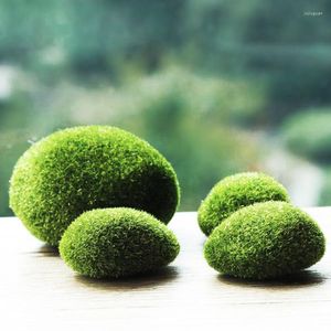 Decorative Flowers 3pc/Pack Fake Moss Fuzzy Stones Micro Landscape DIY Grass Home Garden Lawn Mossy Stone Artificial Pots Decoration