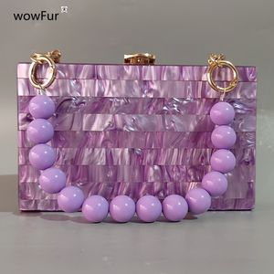 Bolsas de noite Marca Luxo Pearl Purple Fashion Women ombro Saco de ombro Manuseio Cadeia Cadeia de acrílico Rumes de festa de casamento 230223