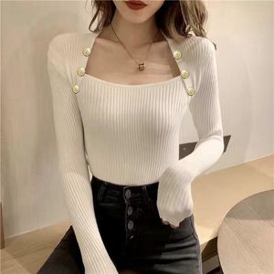 Women's Sweaters 2023 Winter Knitting Bottoming Shirt With White Sweater Tight Square Collar Long Sleeve TopWomen's