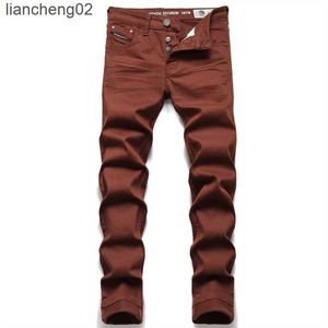 Men's Jeans Men's Brown Solid Color Fashion Jeans 2022 Slim Stretch Pencil Pants Business Casual Classic Trousers Versatile Brand Pants W0223