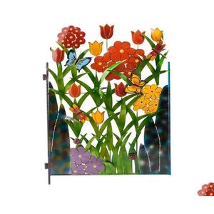 Altre forniture da giardino Pannello di recinzione decorativo in acciaio rivestito Colorf Metal 3Panel Farfalla e fiore Sn Cortile Outdoor Drop Delivery Dhlfg