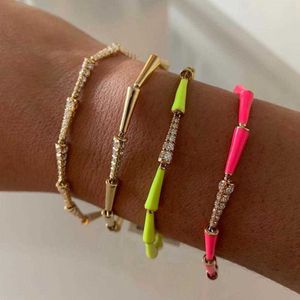 Link Chain Rainbow Neon Emamel Pärled Link Chain Colorful Gold Color Women Girl New Armband G230222