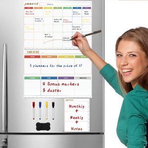 Andra dekorativa klistermärken Magnetiska månatliga kalenderuppsättningar Magnetic White Board Weekly Planner Livsmedelslistan Organiser för kök Kylskåp 230105