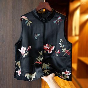 Etniska kläder 2023 Autumn Chinese Style Women Vintage Vest Dish Button Top utanför alla match Oriental Floral Vests Qipao PD