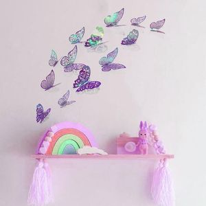 Naklejki ścienne 12PCS 3D Hallow Kolorowa dekoracja Purple Butterfly Akcesoria do domu do salonu łazienka