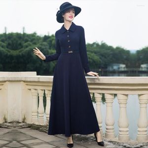 Casual Dresses Plus Size England Retro Long Single Breasted Dress Female Sleeved Longer Temperament F1665 Wholesale Factory