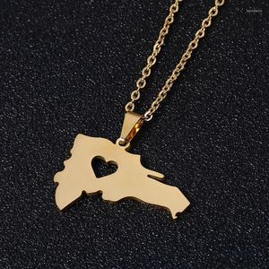 Pendant Necklaces Dominican Republic Map Necklace Stainless Steel Jewelry Man Choker Chain Hollow Heart Golden Plated