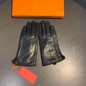women gloves five fingers Cashmere lining mittens H letters Female touch screen Butterfly warm Sheep skin glove278G