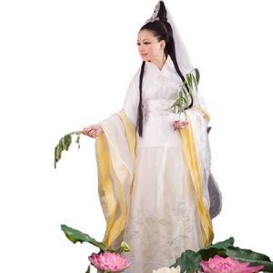 Etnisk kläder TV -film Ancient White Embroidered Avalokitesvara Clothes Mazu Hanfu Suit Modelling Stage Performance Costume Guan Yin Garment