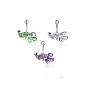 Navel Bell -knappringar D01571 3 Färger Peacock Style Belly med Mix Piercing Jewlery Body Drop Leverans smycken DHGARDEN DHQRH