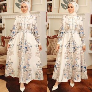 Roupas étnicas elegantes mulheres muçulmanas vestido de camisa marroquan kaftan manga longa peru dubai estampar abaya vestido árabe vestido vestido