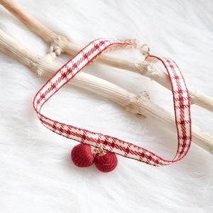 Choker White Red Plaid Cotton Tyg Cherry Ball Pendant Necklace For Women Girls mode Söta korta halsband krage FS04