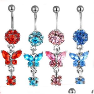Navel Bell Button Rings D0491 4 Colors Aqua.Color Bowknot Style Belly Ring Body Piercing Jewelry Dangle Accessories Fashio Dhgarden Dhzhi